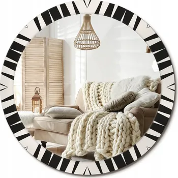 Zrcadlo Moderní Loftové zrcadlo závěsné s potiskem Abstrakce geometrie průměr 90 cm