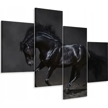 Obraz Čtyřdílný obraz Černý KŮŇ v cvalu 3D 80x50