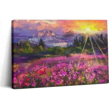 Obraz Fotoobraz na plátně Canvas s dřevěným rámem do pracovny - Louka Západ Slunce