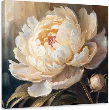 Obraz OBRAZ NA PLÁTNĚ NA PIVOŇKA , MALOVANÁ PIVOŇKA, BÉŽOVÁ, 60x60