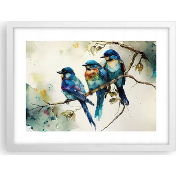 Obraz Obraz plakát v bílém rámu do obýváku 40x30 ptáci foto plakáty na zeď