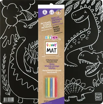 Obraz Černá voděodolná podložka Strigo Funny Mat Dinosaurs + křída