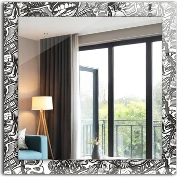 Zrcadlo Nástěnné zrcadlo s rámem z tvrzeného skla 60x60 cm Černo-bílé