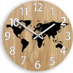 Nástěnné hodiny dřevěné MAPA SVĚTA ČERNÁ - Tiché