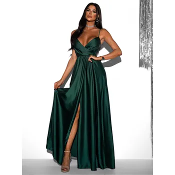 Dámské šaty Smaragdové elegantní šaty PATILLA s rozparkem Velikost: ONESIZE