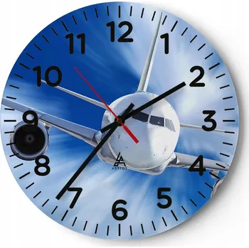 Hodiny Nástěnné hodiny do obýváku 40x40 Letadlo Kulatý Skleněné hodiny Loft Tiché