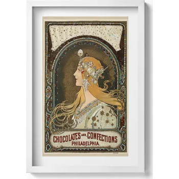 Obraz Obraz na zeď v bílém rámu Ilustrace ženy - Alfons Mucha 40x60 cm