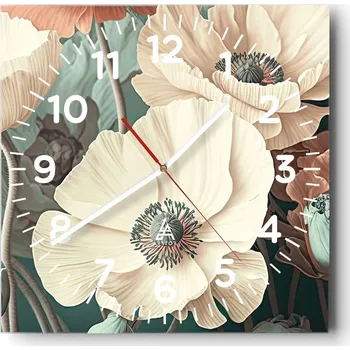 Hodiny Nástěnné hodiny do obýváku 40x40 Květiny Tichý chod Skleněné hodiny