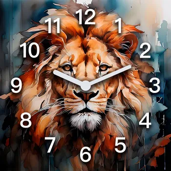 Hodiny Skleněné nástěnné hodiny Lev - Král zvířat 60x60 cm