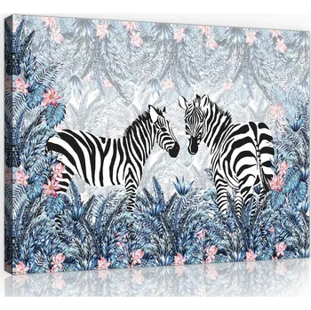 Obraz OBRAZ NA PLÁTNĚ CANVAS 60x40 ZEBRA LISTY KVĚTY