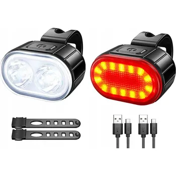 Cyklosvítilna VÝKONNÁ SVĚTLA NA KOLO PŘEDNÍ + ZADNÍ SADA 800lm USB AKUMULÁTOROVÁ