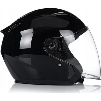 Helma na motorku MOTOCYKLOVÁ PŘILBA OTEVŘENÁ ČERNÁ LESKLÁ SKÚTR CHOPPER + CLONA ECER 22.06