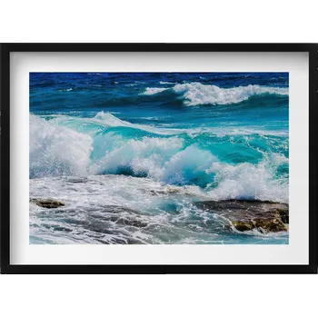 Obraz Obraz s černým rámem a grafikou na zeď Mořské modré vodní vlny 70x50 cm