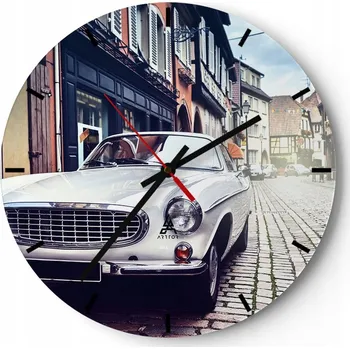 Hodiny Velké nástěnné hodiny na zeď 40x40 Auto Skleněné hodiny Kulatý Tiché