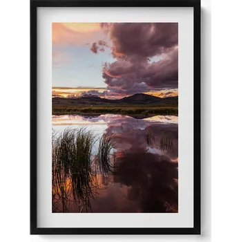 Obraz Dekorace, obraz s grafikou v krásném černém rámu Mraky nad jezerem 50x70 cm