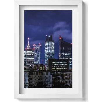 Obraz Obraz na zeď v bílém rámu dekorace interiéru Budovy města v noci 20x30 cm