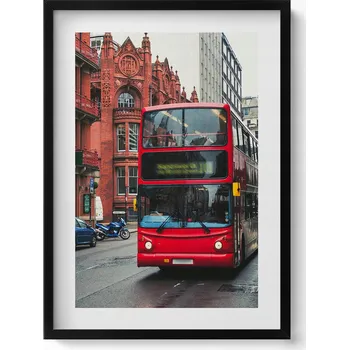 Obraz Obraz grafika v černém rámu Autobus v Birminghamu Velká Británie 50x70 cm