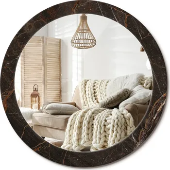 Zrcadlo Kulaté nástěnné dekorativní zrcadlo v rámu ze skla, hnědý mramor, průměr 80 cm