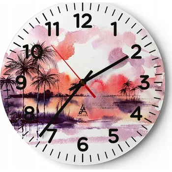 Hodiny Nástěnné hodiny do obýváku 40x40 Krajina Kulatý Skleněné hodiny Loft Tiché