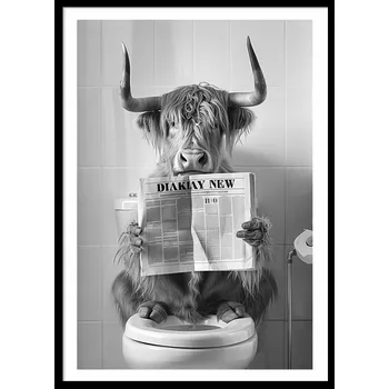 Obraz OBRAZ PLAKÁT V RÁMU do Koupelny WC Toalety bizon zubr noviny P2535_53x73