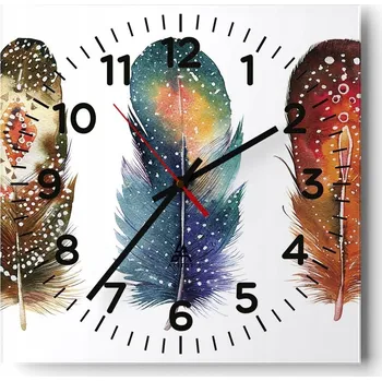 Hodiny Nástěnné hodiny do obýváku 40x40 Pírko Ptáka Tiché Skleněné hodiny