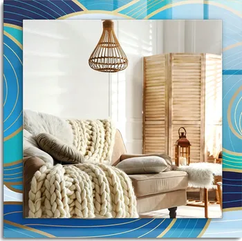 Zrcadlo Zrcadlo s Potiskem Nástěnné Dekorativní Čtvercové 60x60 cm Vlny modré