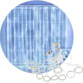 Vánoční dekorace SVĚTELNÝ ZÁVĚS, ZÁVĚSNÉ LAMPY 300 LED, OKENNÍ GIRLANDA 3x3m, DEKORATIVNÍ