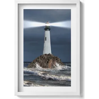 Obraz Nástěnný dekorativní obraz v bílém rámu s grafikou Maják 40x60 cm