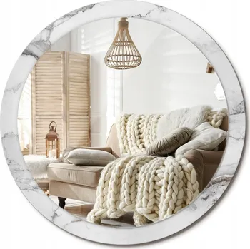 Zrcadlo Stylové kulaté zrcadlo na zeď s potiskem na skle XXL 100 cm Bílý mramor