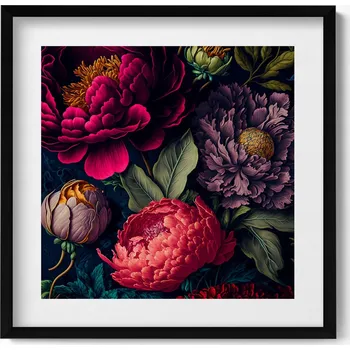 Obraz Nástěnný obraz v černém rámu Vintage kytice botanických květin 50x50 cm