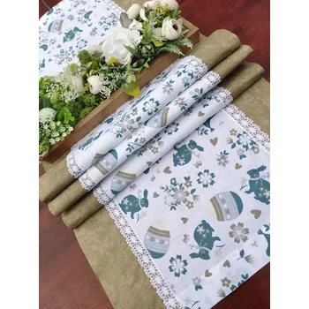 ubrus Běhoun - velikonoční zajíčci s khaki mramorem