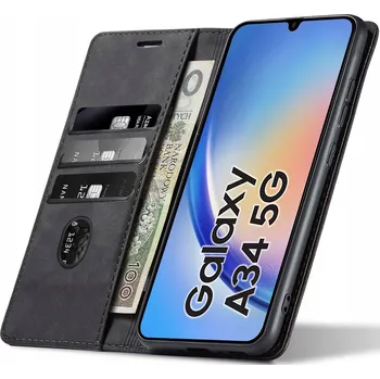 Pouzdro na mobilní telefon Pouzdro s klopou Nela-Styl kožené, černé, magnetické, pro Samsung A34 5G