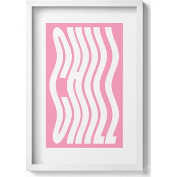 Obraz Nástěnný obraz v bílém rámu do obývacího pokoje kuchyně Vlnitý nápis Chill 40x60 cm