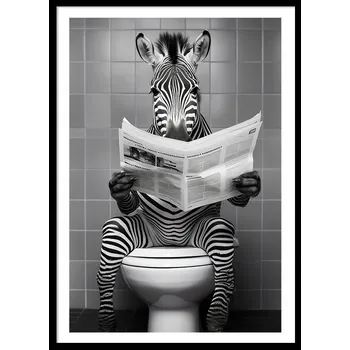 Obraz Plakát v rámu zebra do koupelny 43x53 cm, dřevěný, vícebarevný