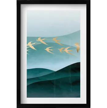 Obraz Dekorace obraz s grafikou v krásném rámu Ilustrace ptáků na obloze 40x60 cm