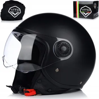 Helma na motorku MOTOCYKLOVÁ PŘILBA OTEVŘENÁ LEHKÁ | VITO LORETO | ČERNÁ MATNÁ SKÚTR CHOPPER