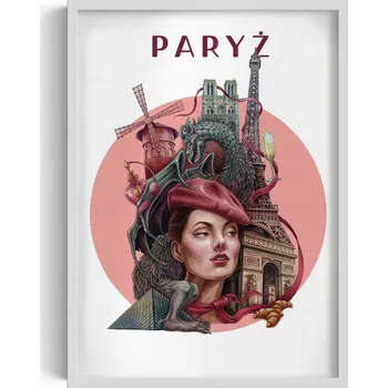 Obraz Obraz grafika v rámu Paříž Eiffelova věž Notre Dame Moulin Rouge 50x70 cm