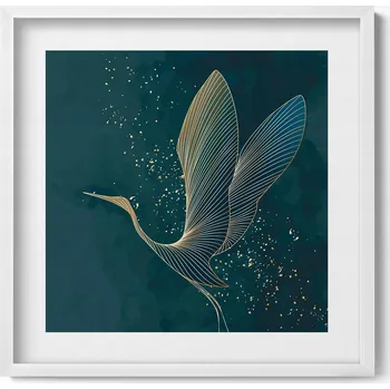 Obraz Dekorativní nástěnný obraz s bílým rámem a grafikou loft Abstrakce jeřáb 50x50 cm