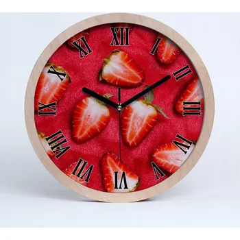 Hodiny Kuchyňské nástěnné hodiny s motivem nakrájených jahody průměr 20 cm