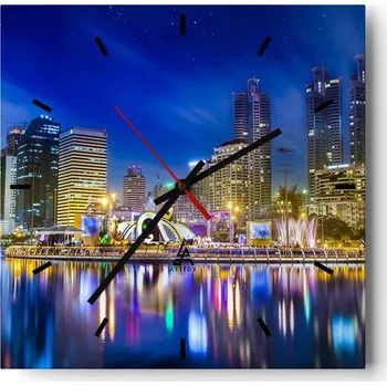 Hodiny Velké nástěnné hodiny na zeď 40x40 Město Skleněné hodiny Čtvercové Tiché