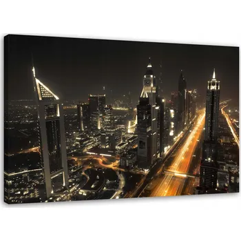 Obraz OBRAZ NA PLÁTNĚ Dubaj Město Noc Panorama 90x60