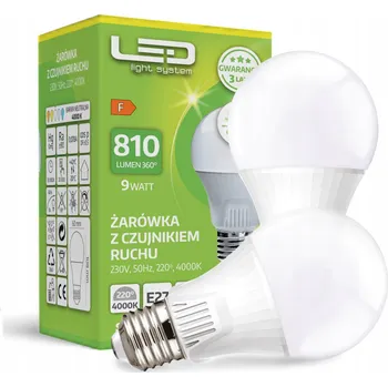 Žárovka 2x LED žárovka 9W se senzorem pohybu a soumraku, 4000K