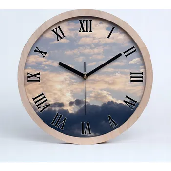 Hodiny Dřevěné nástěnné hodiny mraky na obloze průměr 25 cm