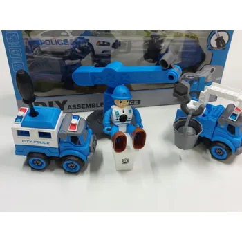 autíčko Policejní vozidlo XYToys, stavebnice, modré, 4 ks