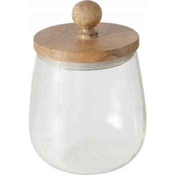 Dóza na potraviny SKLENĚNÁ ZAVAŘOVACÍ SKLENICE S KRYTEM, MANGOVÉ DŘEVO, VARUD, BOLTZE HOME, Ø 12 CM