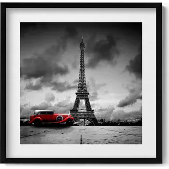 Obraz Obraz v rámu na zeď Eiffelova věž a červené auto 50x50 cm