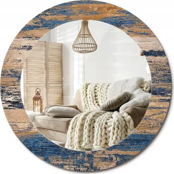 Zrcadlo Ozdobné zrcadlo s potiskem v moderním stylu Abstraktní dřevo průměr 60cm