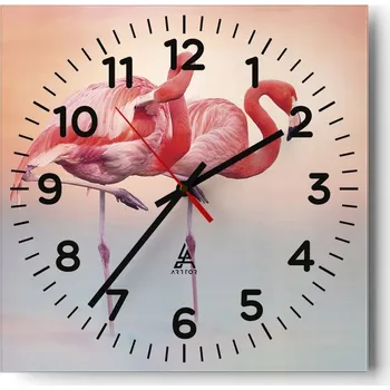 Hodiny Kuchyňské nástěnné hodiny 30x30 Plameňáci Skleněné hodiny do obýváku Moderní Tiché