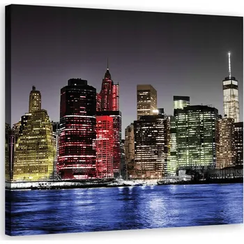 Obraz OBRAZ NA PLÁTNĚ Barevné město v noci 40x40