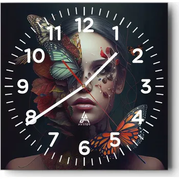 Hodiny Kuchyňské nástěnné hodiny 30x30 Motýli Skleněné hodiny do obýváku Moderní Tiché